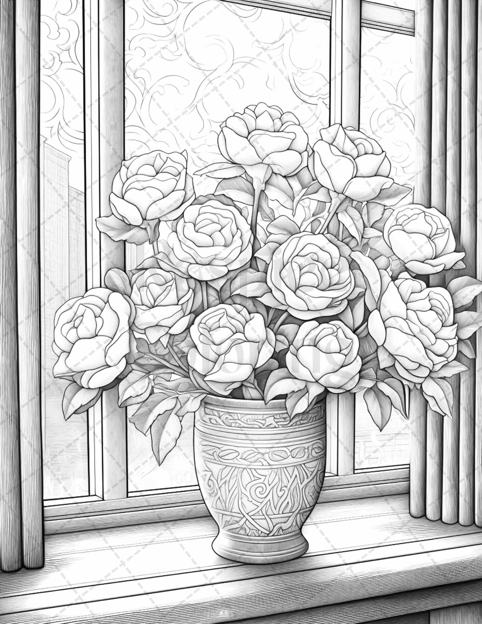 40 Captivating Roses Grayscale Coloring Pages Printable for Adults, PDF File Instant Download