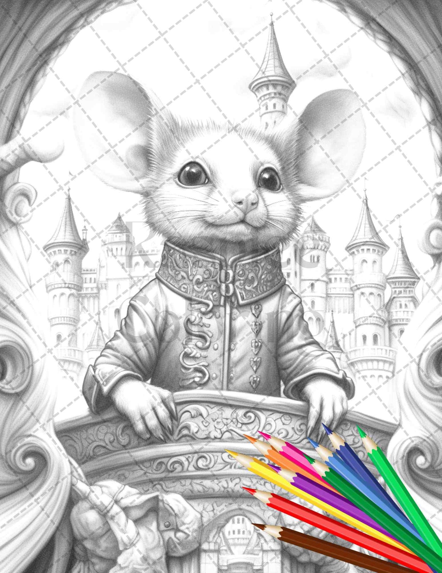 40 Little Mouse Prince Grayscale Coloring Pages Printable for Adults, PDF File Instant Download