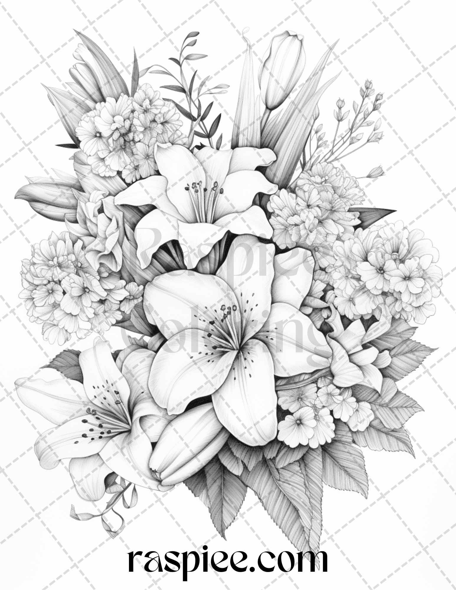 45 Christmas Flowers Grayscale Coloring Pages Printable for Adults, PDF File Instant Download