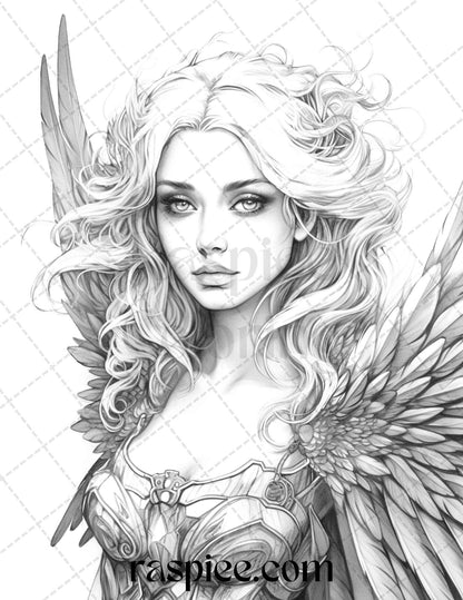 42 Enchanting Angels Grayscale Coloring Pages Printable for Adults, PDF File Instant Download