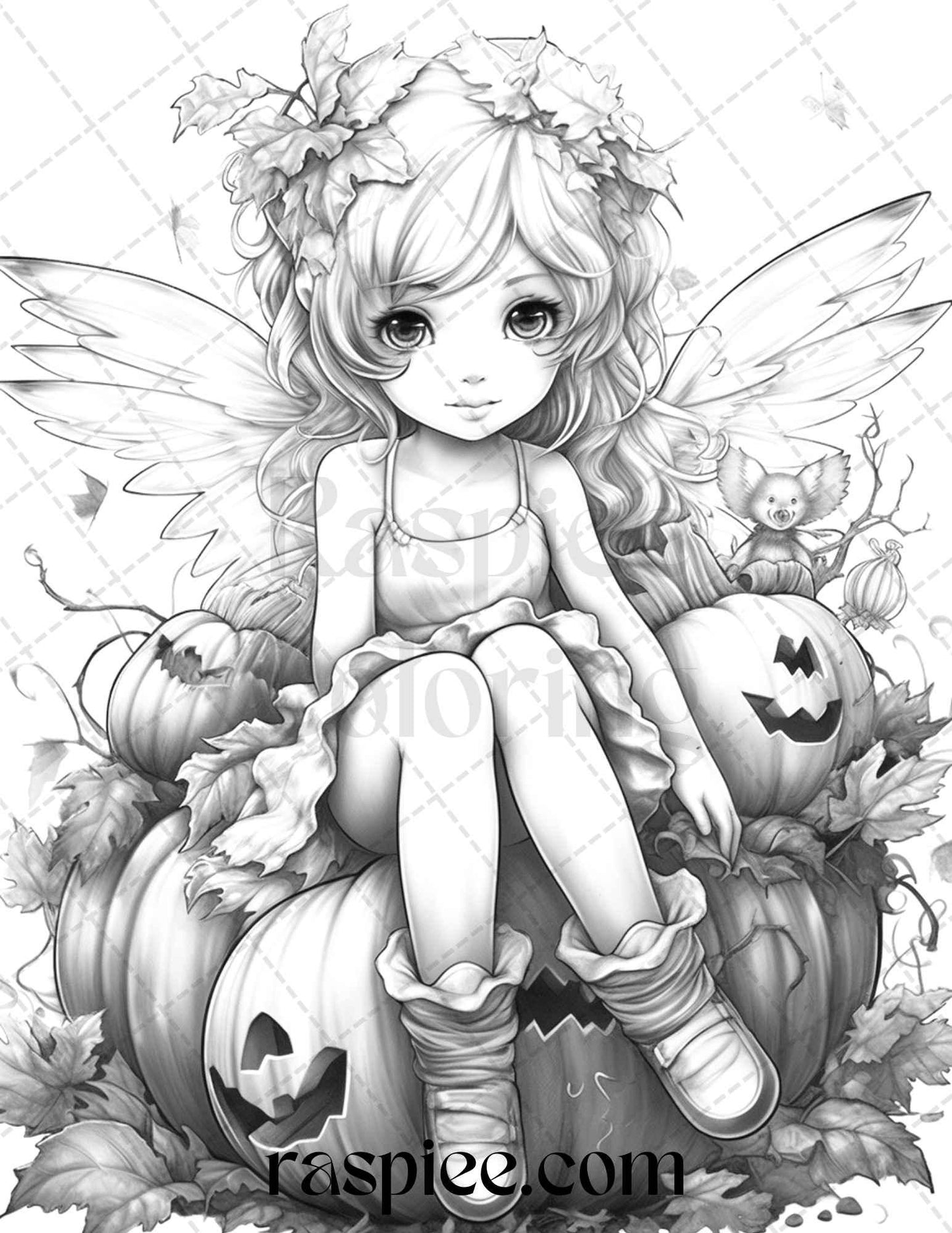 40 Pumpkin Fairy Girls Grayscale Coloring Pages Printable for Adults, PDF File Instant Download