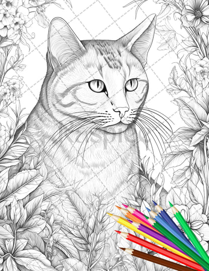 30 Animal Floral Printable Coloring Pages for Adults, Grayscale Coloring Book, Printable PDF File Download