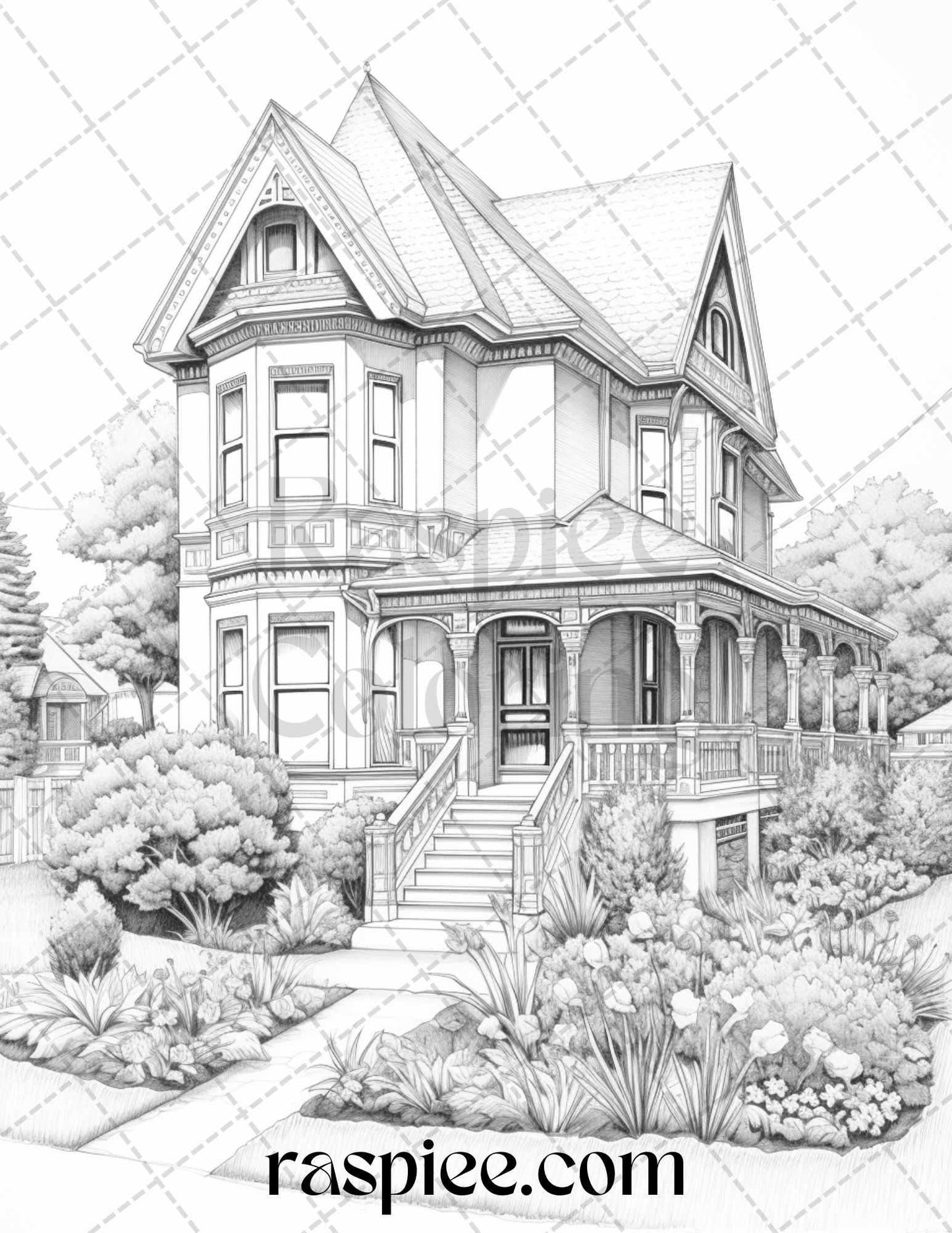 40 Victorian Houses Grayscale Coloring Pages Printable for Adults, PDF File Instant Download