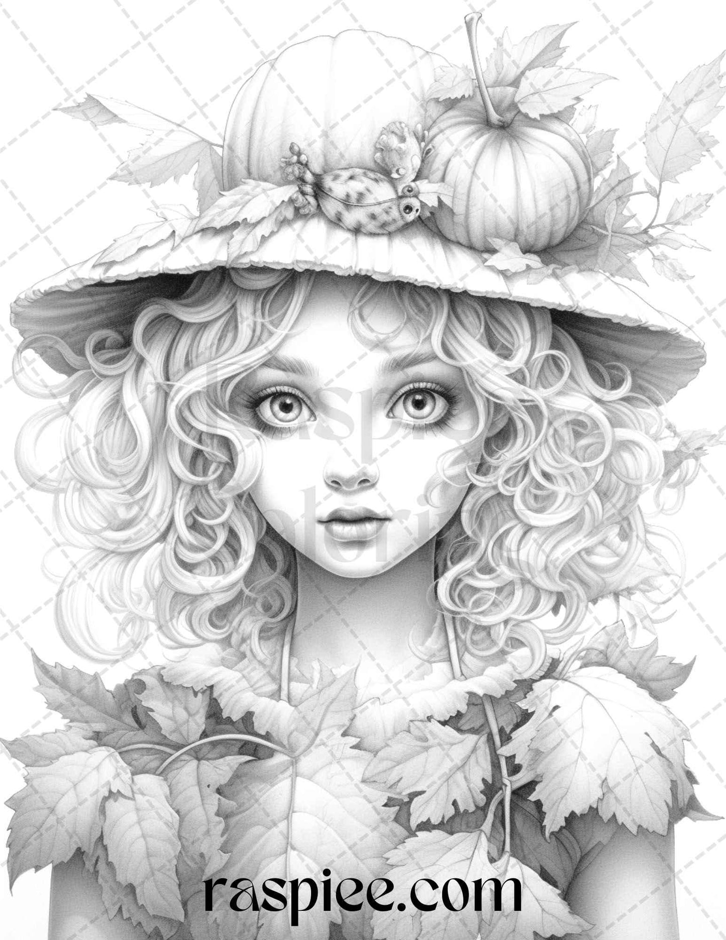 40 Pumpkin Fairy Girls Grayscale Coloring Pages Printable for Adults, PDF File Instant Download