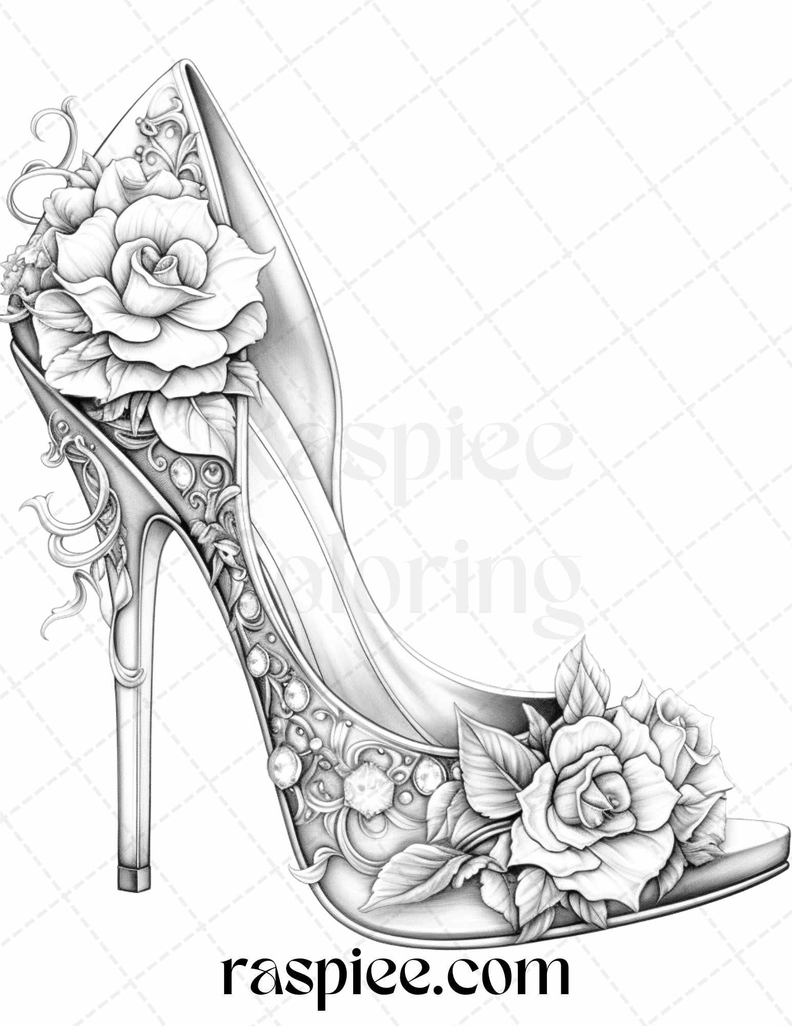 40 Flower Wedding Shoes Grayscale Coloring Pages Printable for Adults, PDF File Instant Download