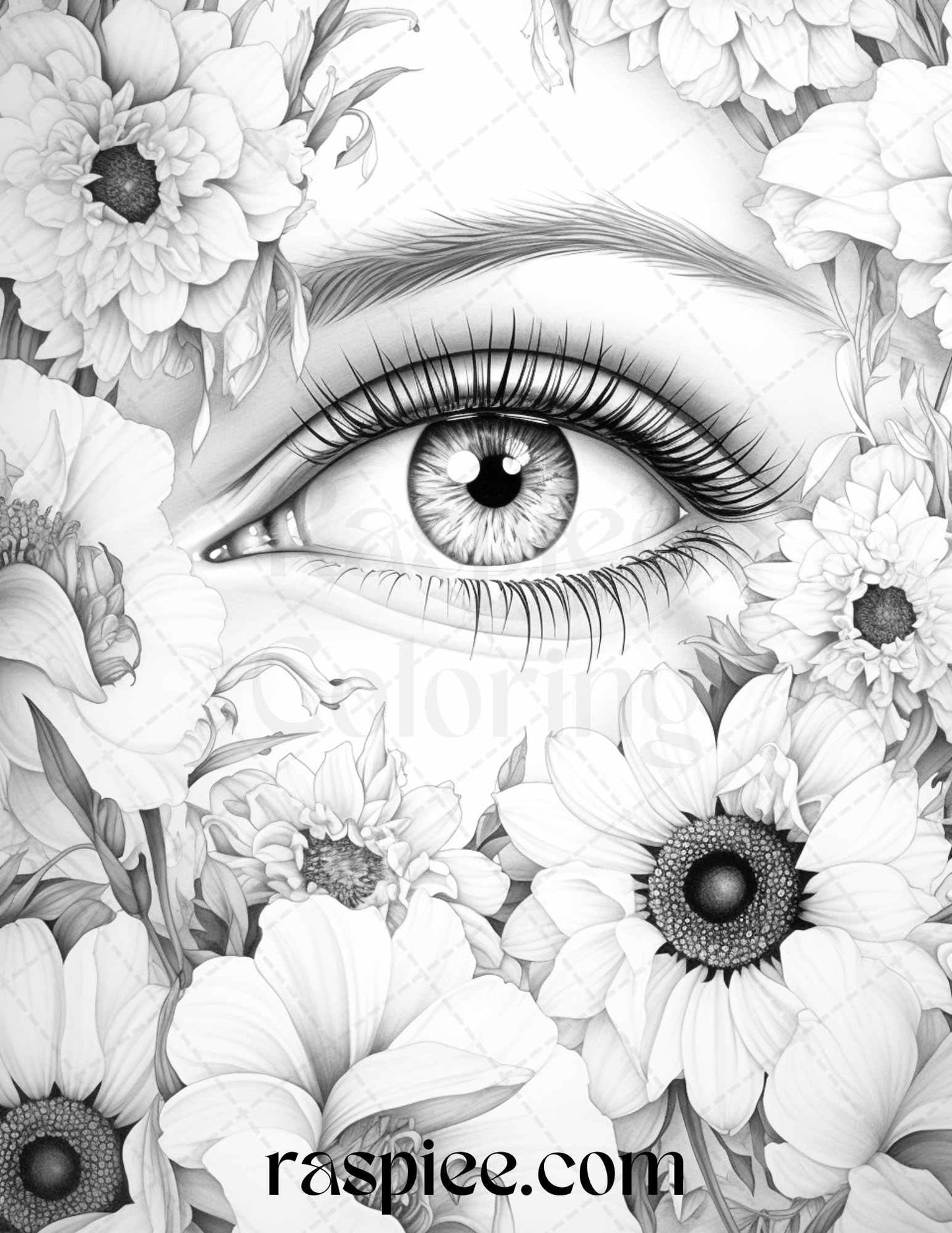 40 Charming Eyes Grayscale Coloring Pages Printable for Adults, PDF File Instant Download