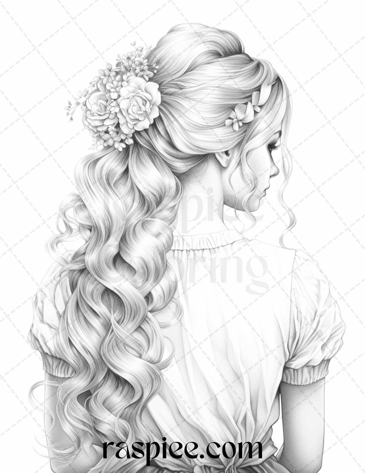 43 Beautiful Hairstyles Grayscale Coloring Pages Printable for Adults, PDF File Instant Download