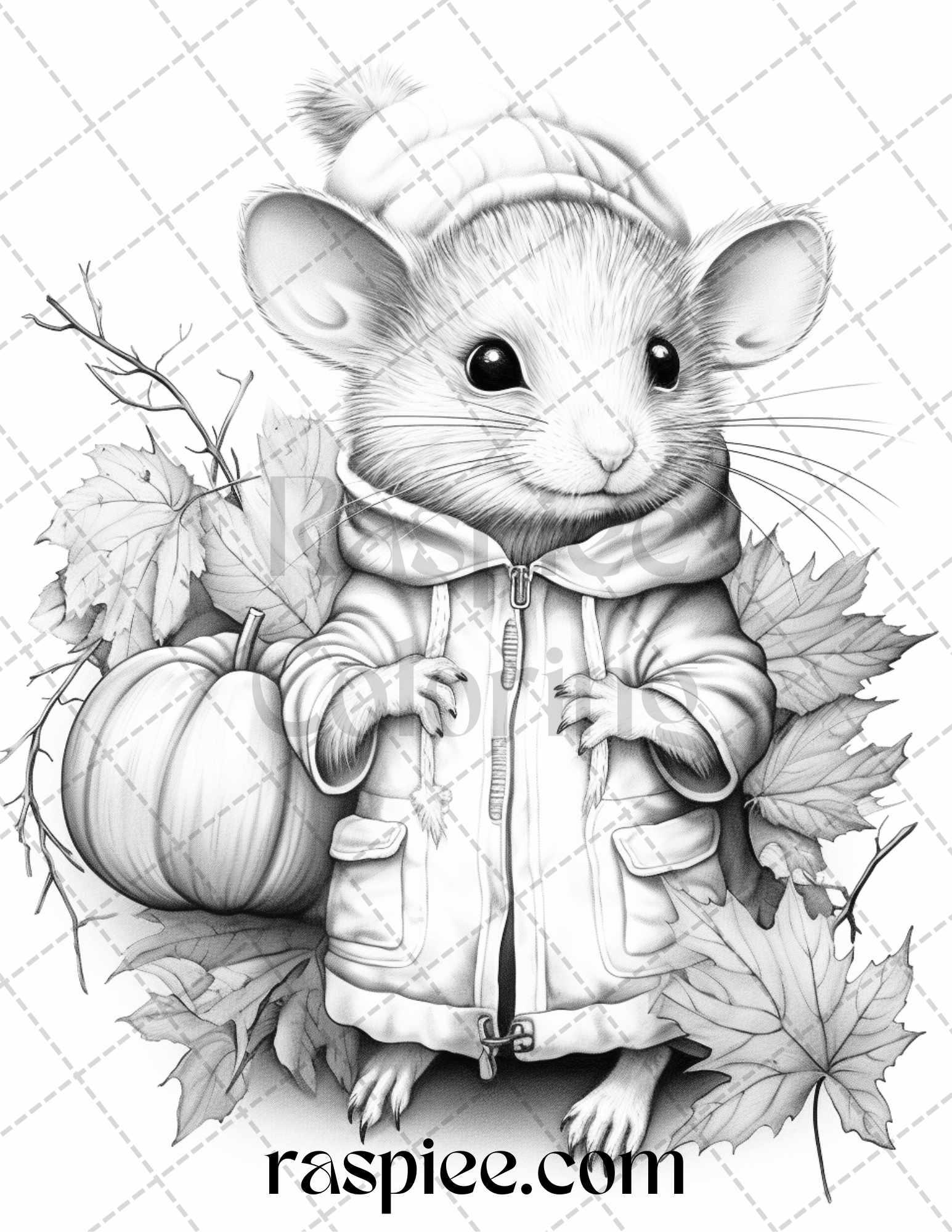 40 Cute Fall Animals Grayscale Coloring Pages Printable for Adults and Kids, PDF File Instant Download