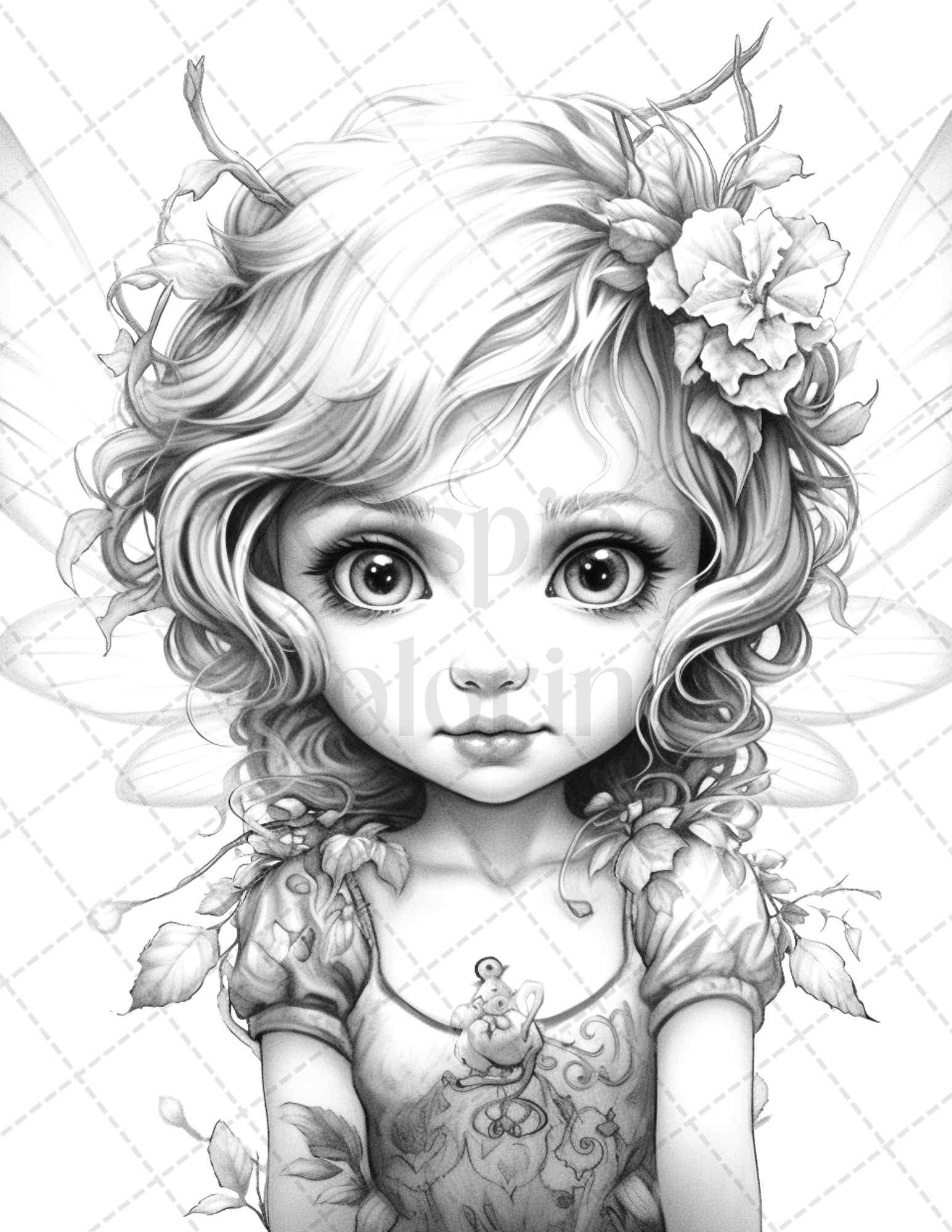 45 Adorable Chibi Fairy Grayscale Coloring Pages Printable for Adults, PDF File Instant Download