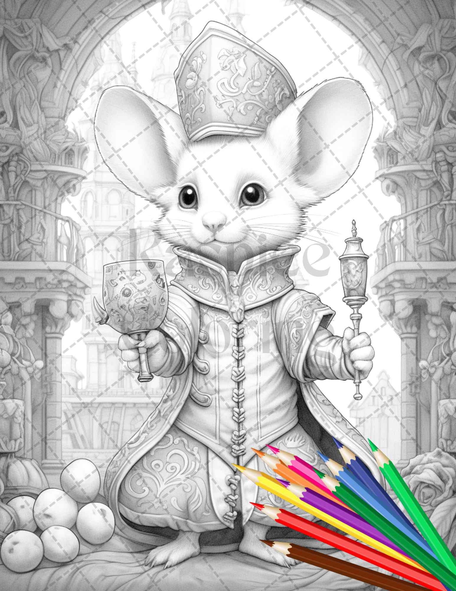 40 Little Mouse Prince Grayscale Coloring Pages Printable for Adults, PDF File Instant Download