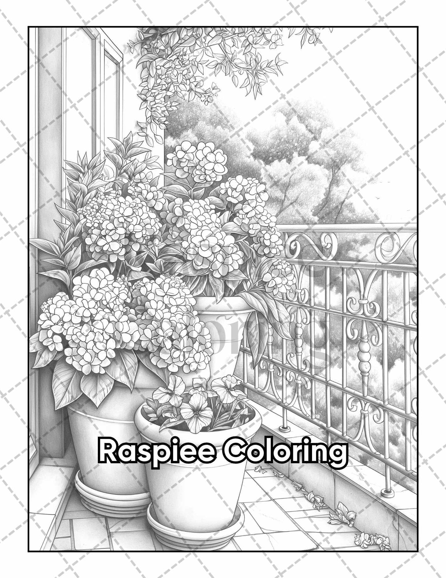 50 Balcony Garden Adult Coloring Pages Printable PDF Instant Download