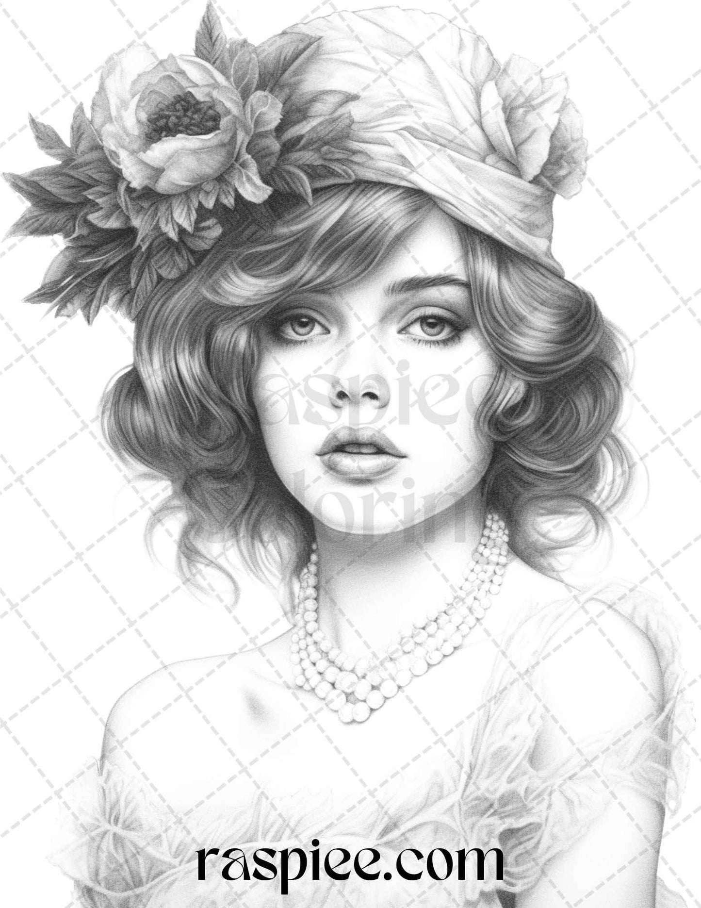 40 Beautiful Gatsby Girls Grayscale Coloring Pages Printable for Adults, PDF File Instant Download