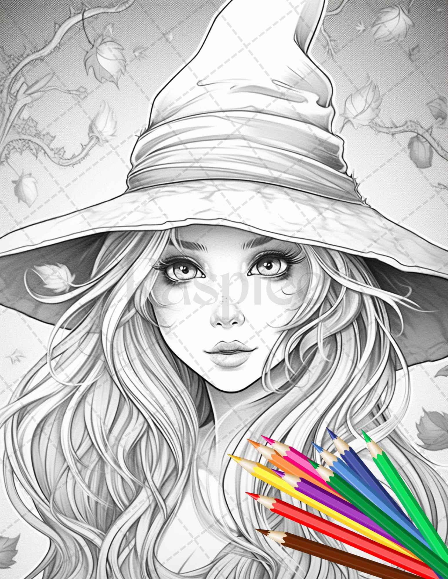 40 Cute Witches Coloring Pages Printable for Adults, Grayscale Coloring Page, PDF File Instant Download