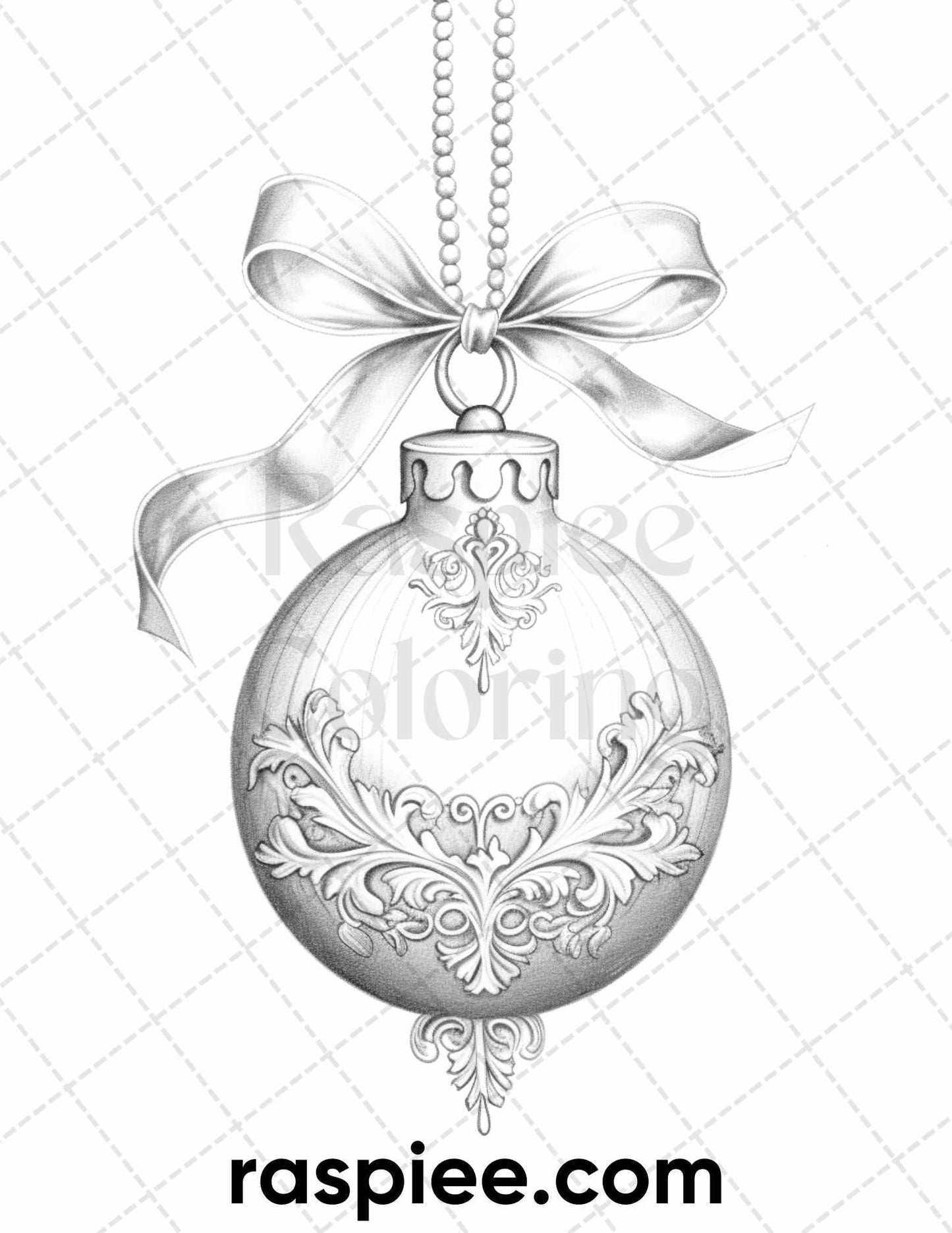 40 Christmas Balls Grayscale Coloring Pages Printable for Adults, PDF File Instant Download