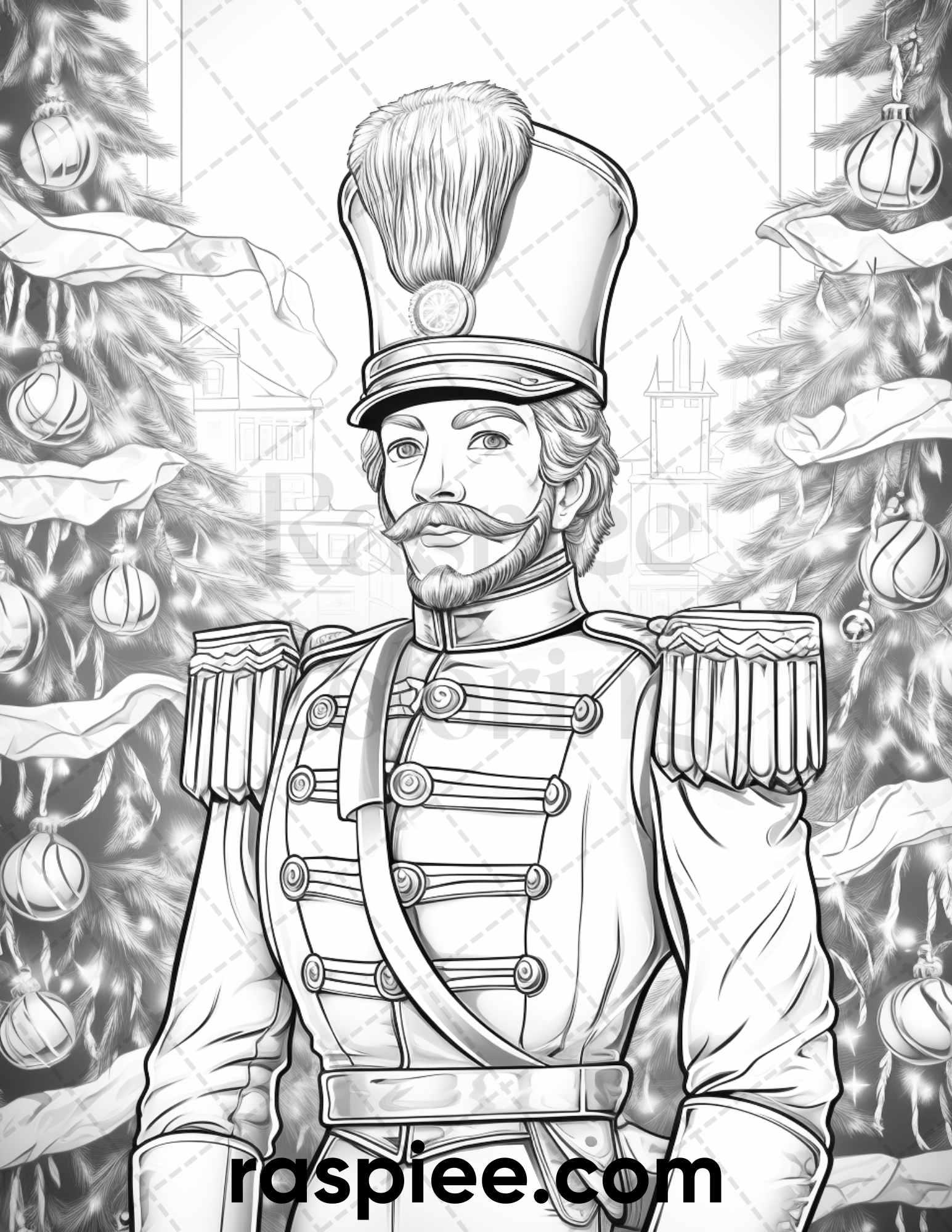 40 Christmas Nutcrackers Grayscale Coloring Pages for Adults, Printable PDF File Instant Download