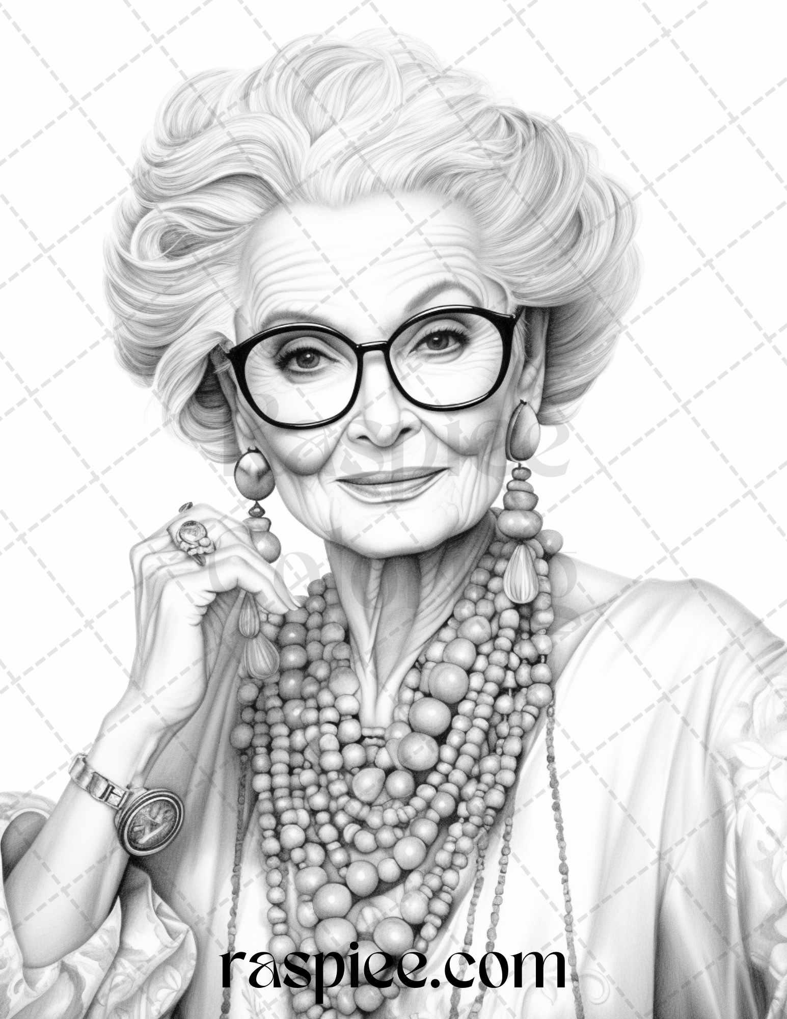 40 Fashionista Grandma Grayscale Coloring Pages Printable for Adults, PDF File Instant Download