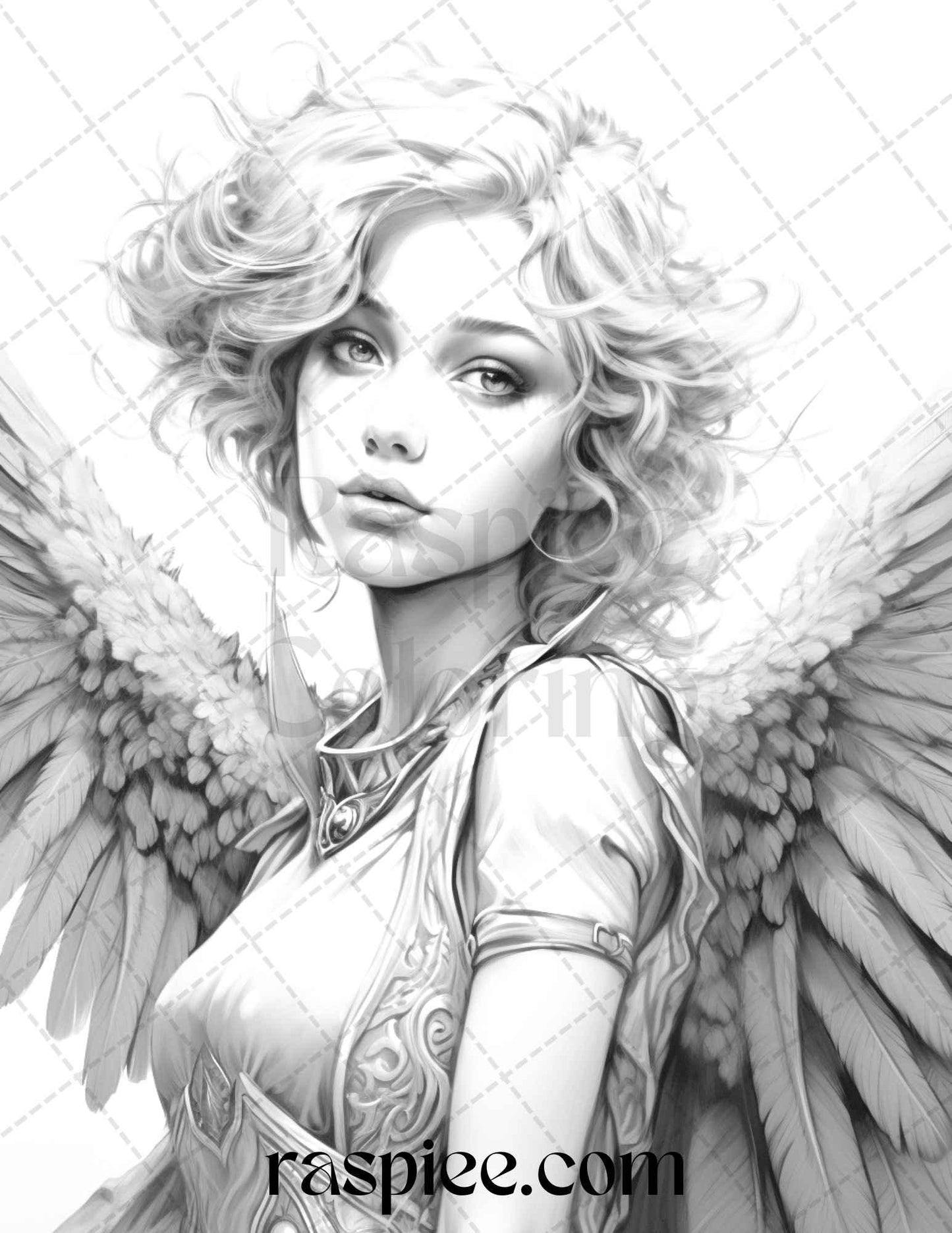 42 Enchanting Angels Grayscale Coloring Pages Printable for Adults, PDF File Instant Download