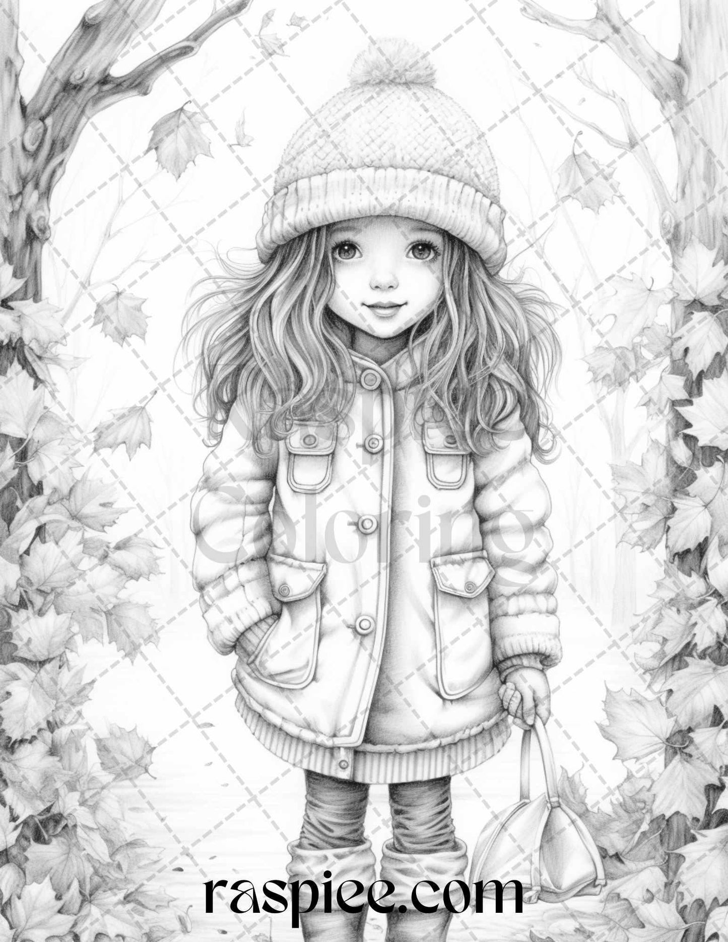 40 Rainy Autumn Day Grayscale Coloring Pages Printable for Adults and Kids, PDF File Instant Download