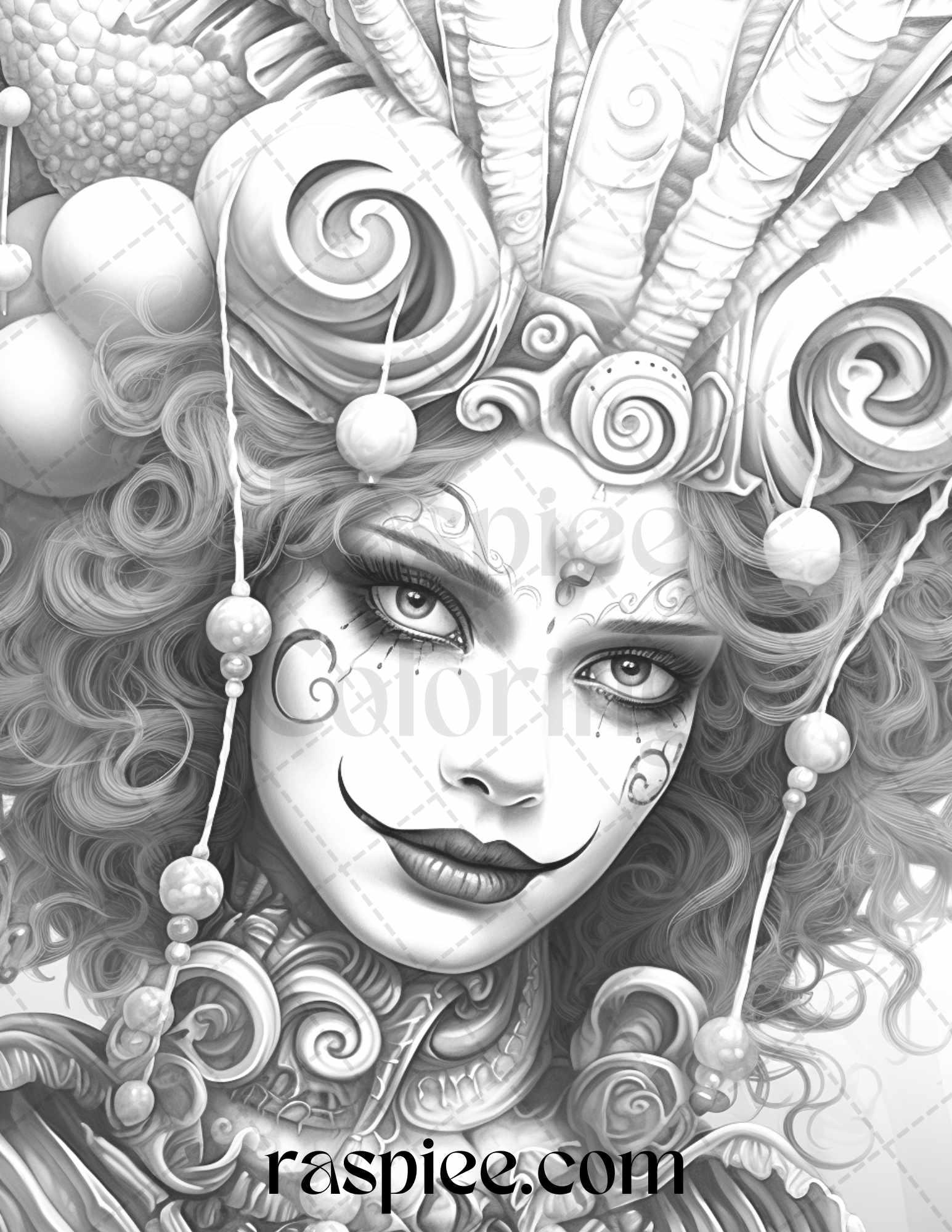 42 Beautiful Clown Girls Grayscale Coloring Pages Printable for Adults, PDF File Instant Download