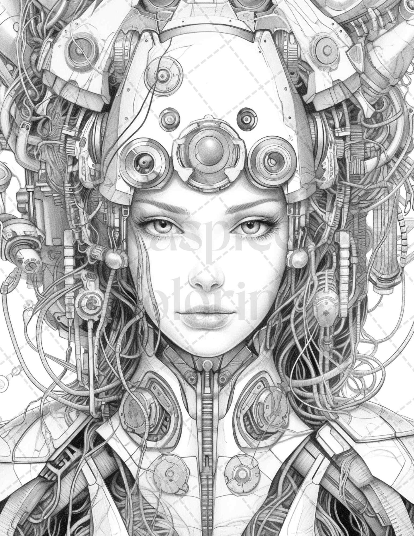 40 Beautiful Cyborg Girls Grayscale Coloring Pages Printable for Adults, PDF File Instant Download