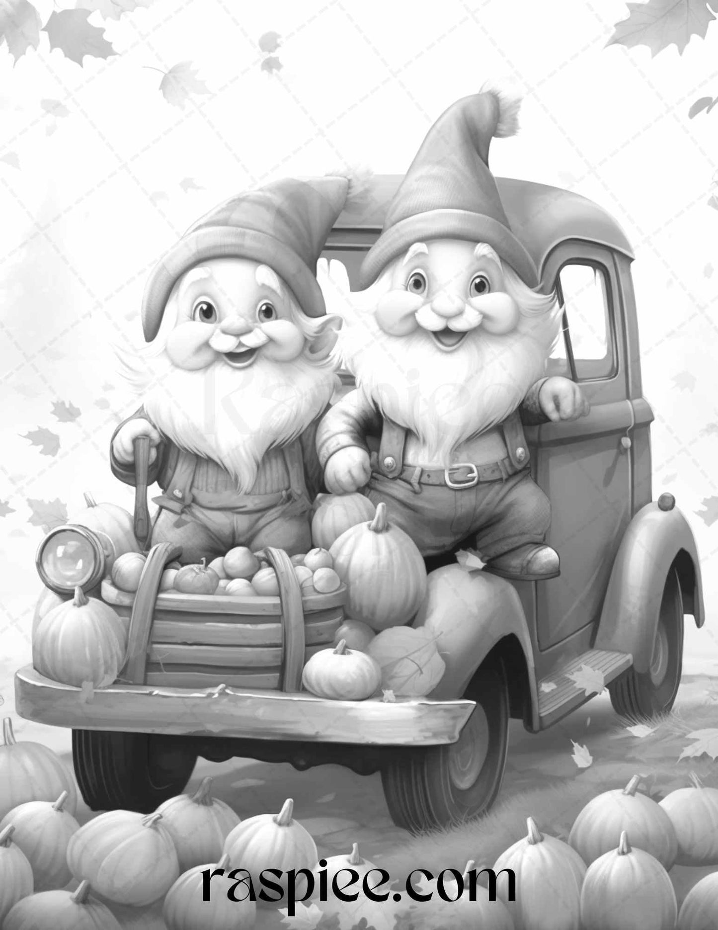 40 Fall Gnomes Grayscale Coloring Pages Printable for Adults Kids, PDF File Instant Download