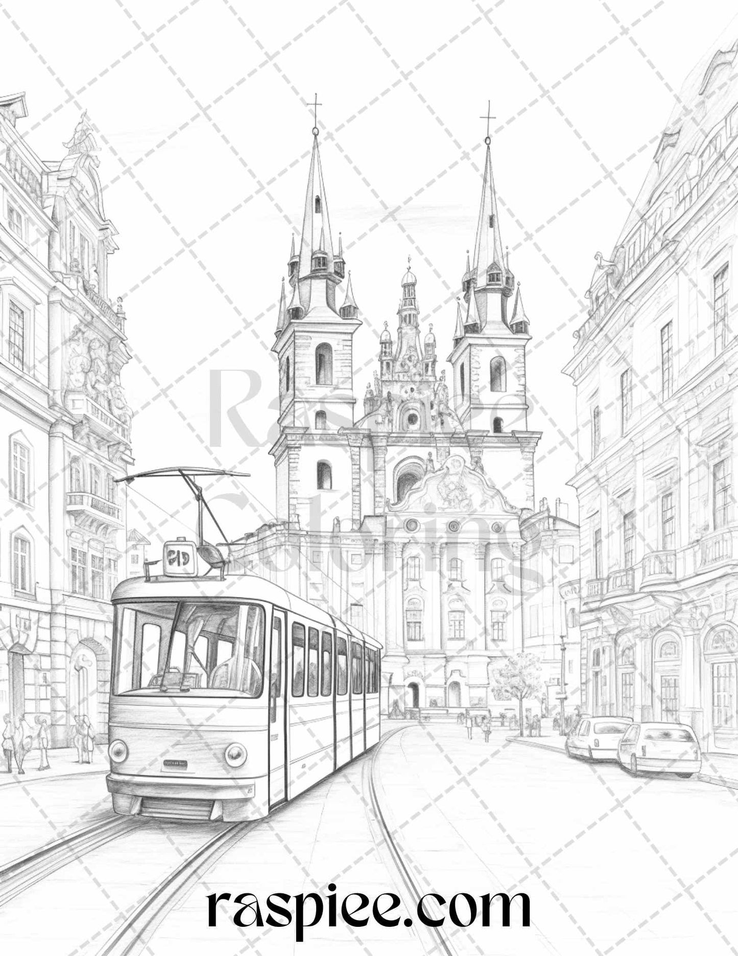 40 Beautiful Cities Travel Grayscale Coloring Pages Printable for Adults, PDF File Instant Download