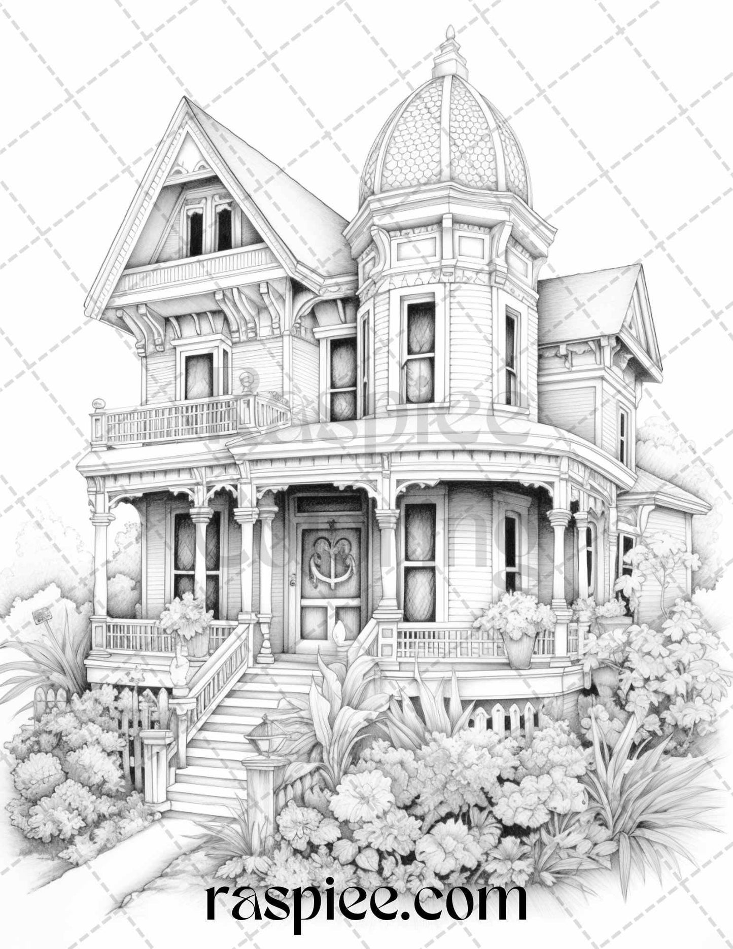 40 Victorian Houses Grayscale Coloring Pages Printable for Adults, PDF File Instant Download