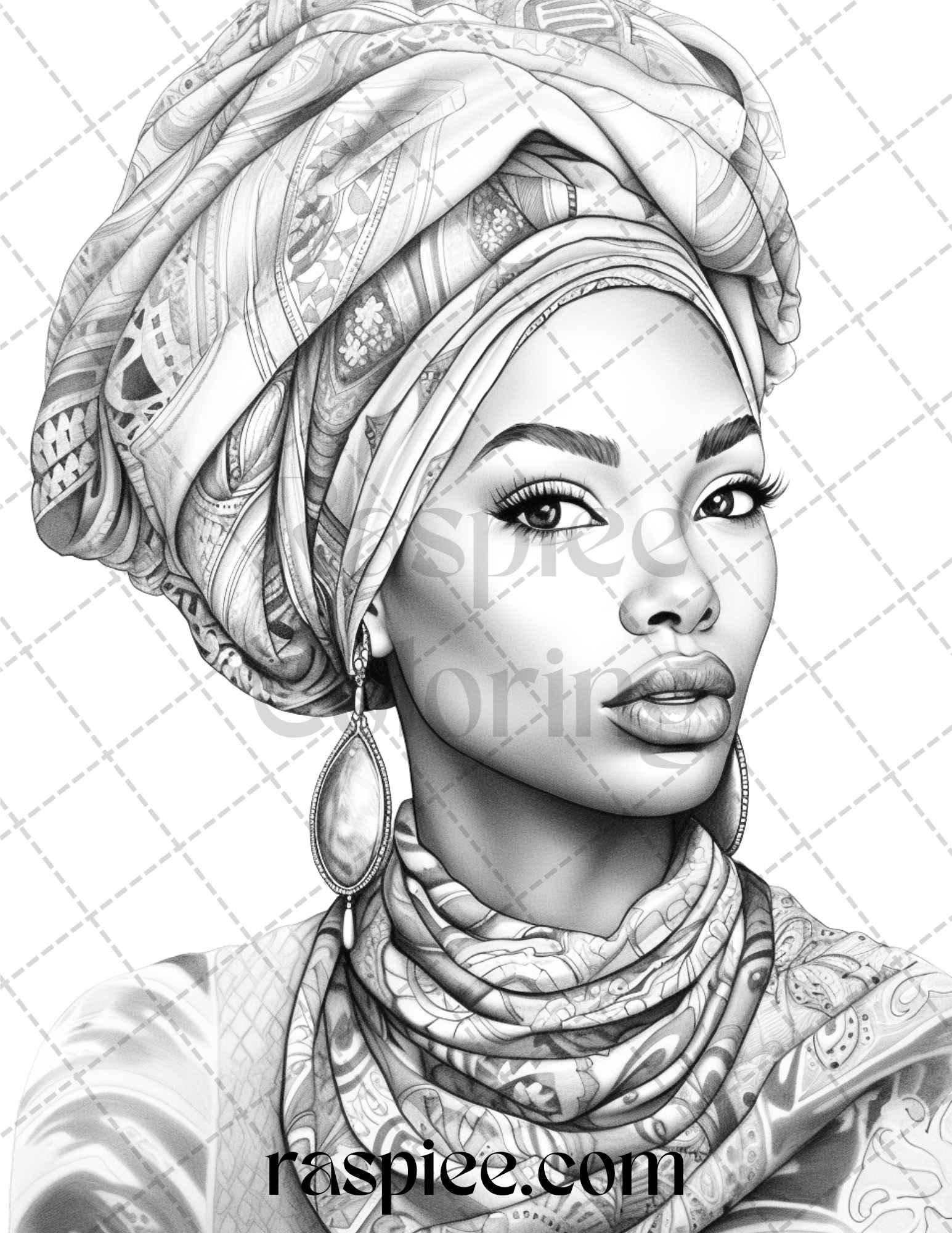 40 Beautiful African Women Grayscale Coloring Pages Printable for Adults, PDF File Instant Download