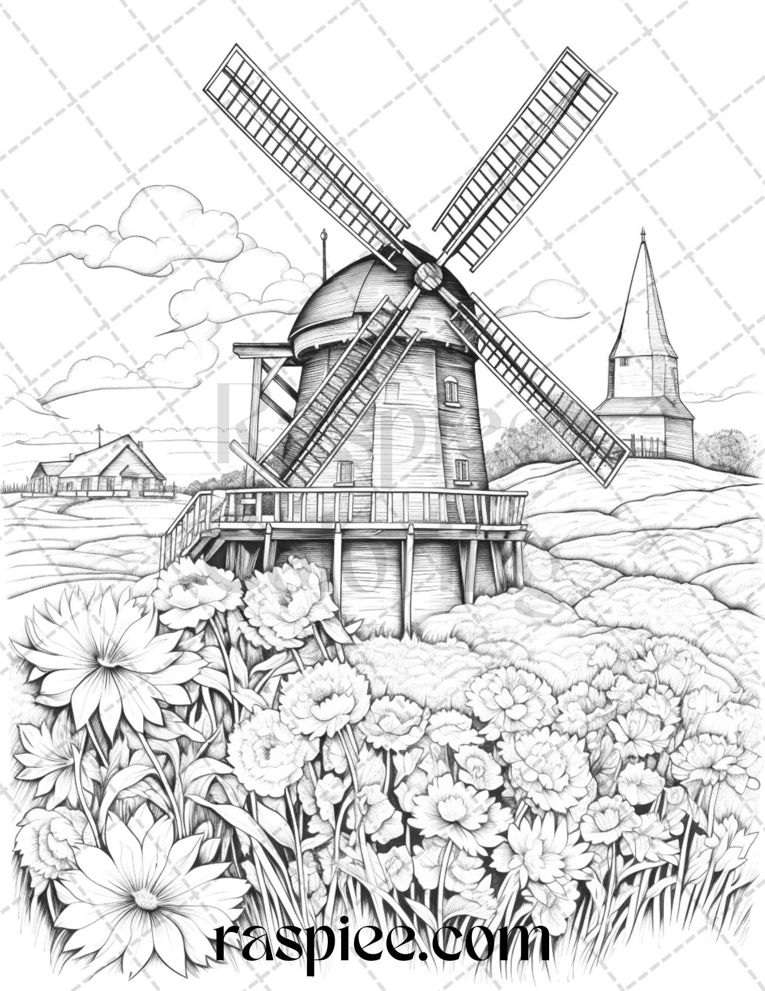 40 Farmstead Serenity Grayscale Coloring Pages Printable for Adults, PDF File Instant Download