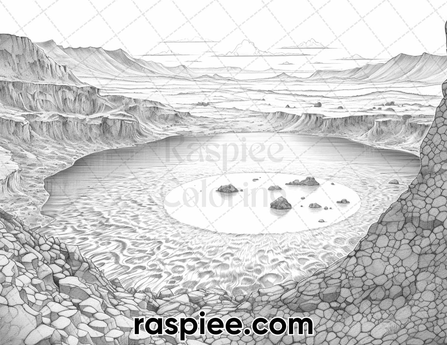 44 Volcanic Landscapes Grayscale Adult Coloring Pages, Printable PDF Instant Download