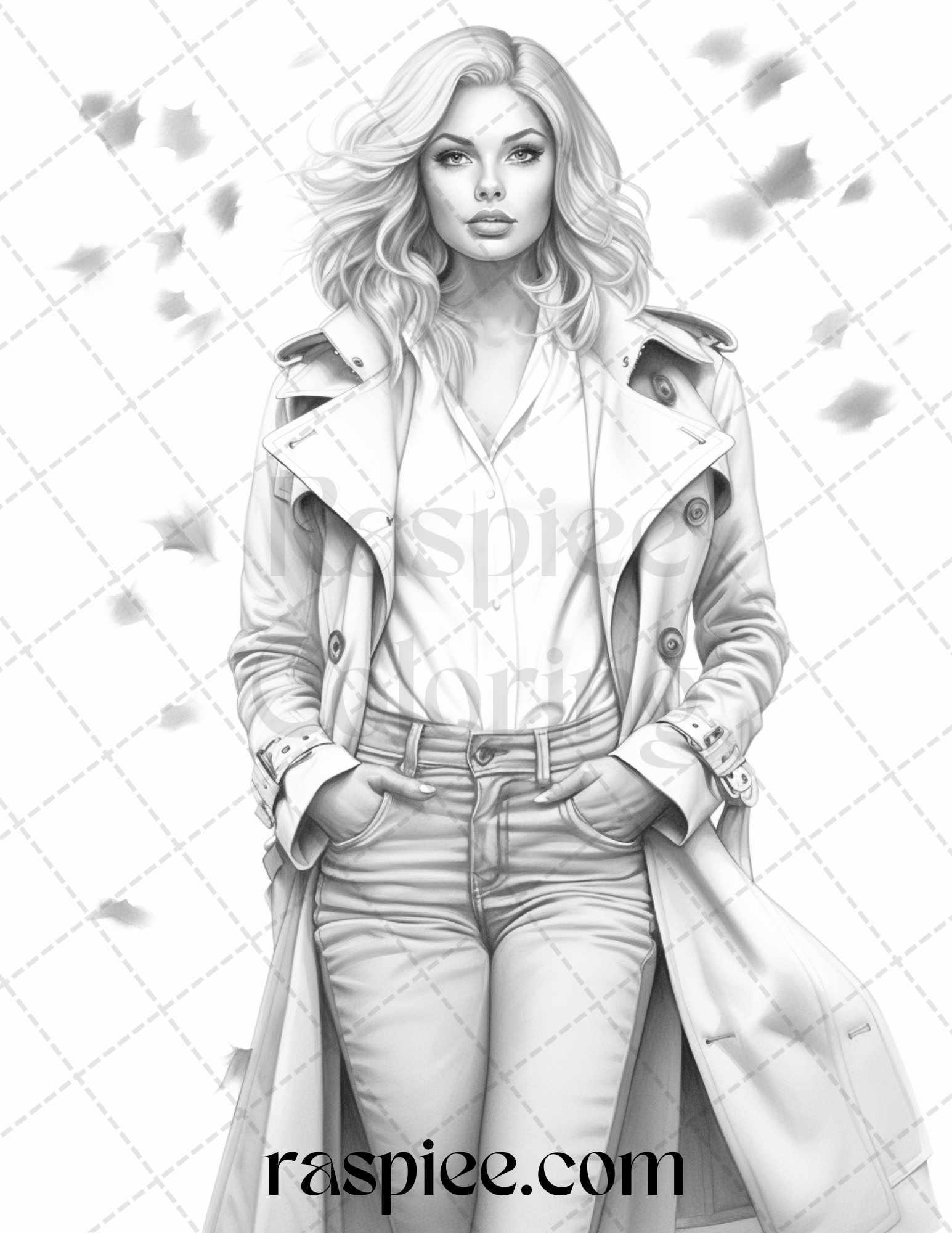 40 Fall Fashion Grayscale Coloring Pages for Adults, Printable PDF File Instant Download