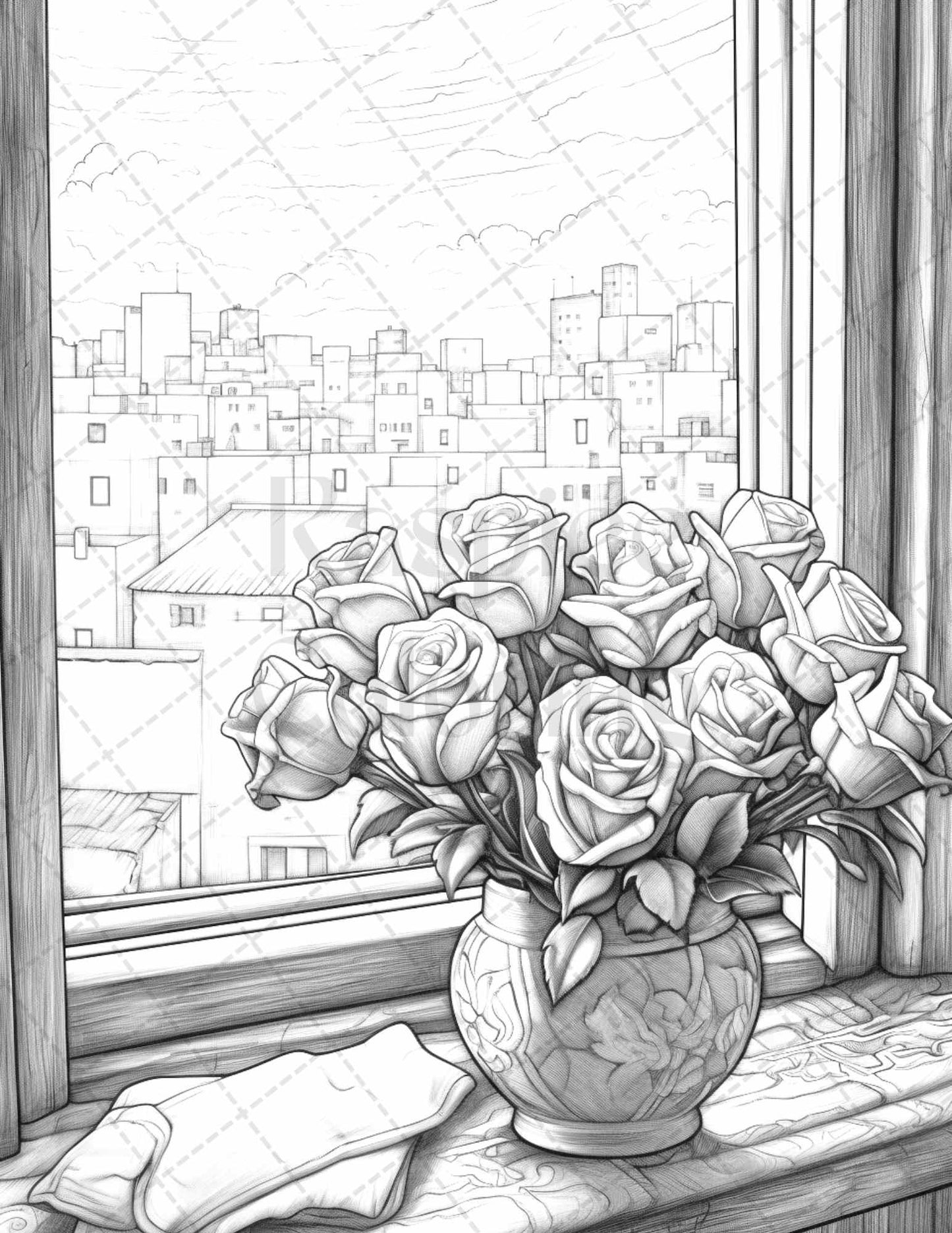 40 Captivating Roses Grayscale Coloring Pages Printable for Adults, PDF File Instant Download