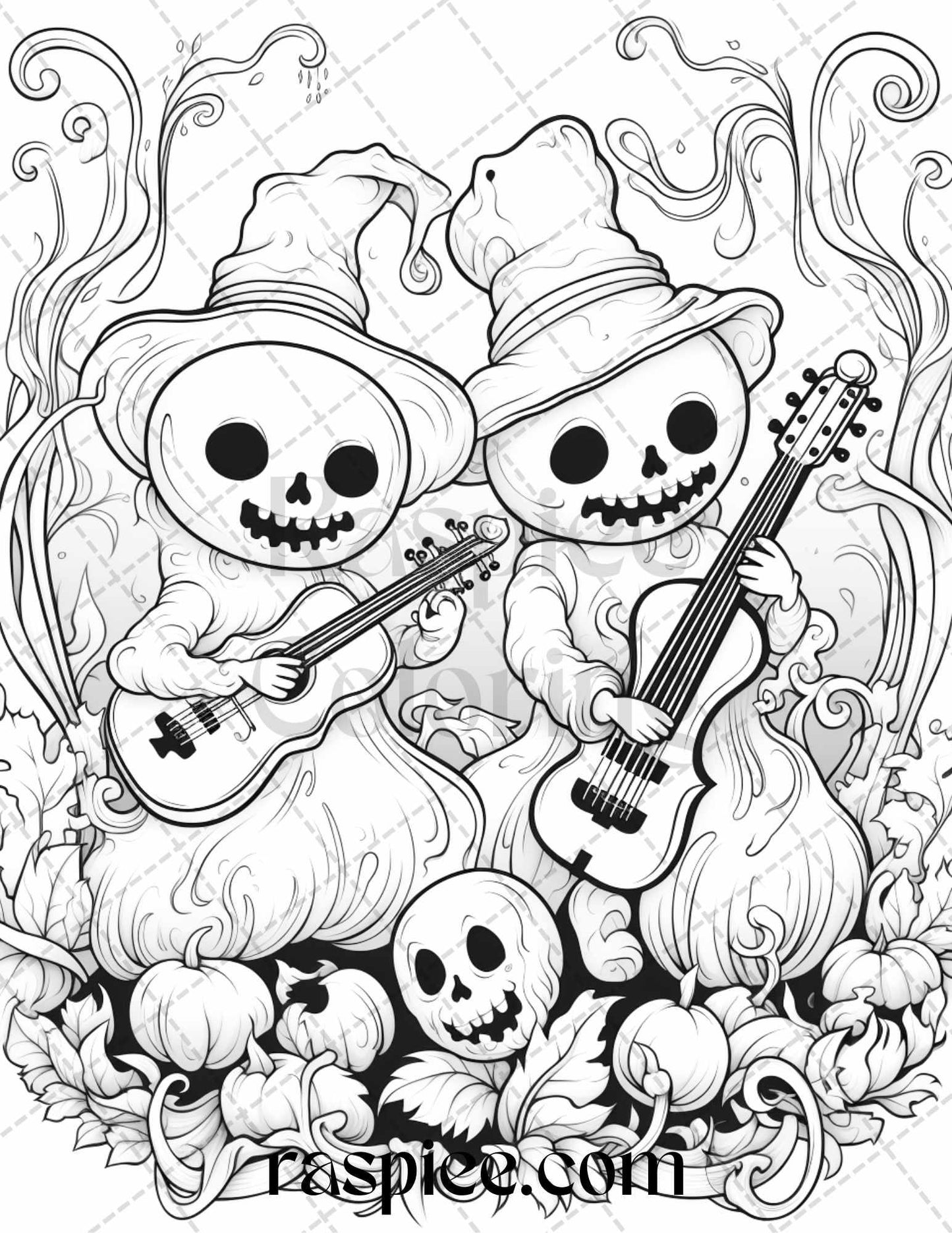 40 Halloween Creepy Kawaii Grayscale Coloring Pages for Adults and Kids, Printable PDF File Instant Download