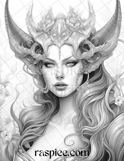 40 Dark Evil Fairy Grayscale Coloring Pages Printable for Adults, PDF File Instant Download