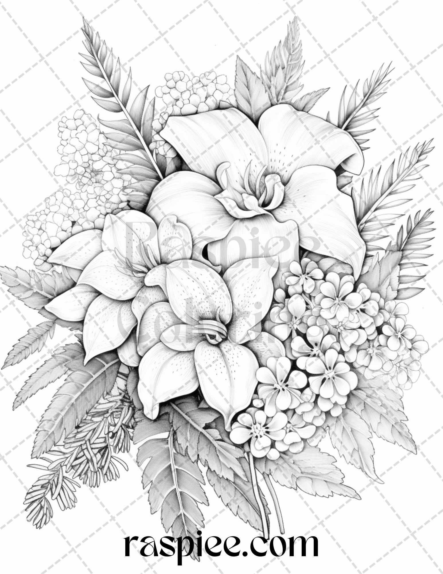 45 Christmas Flowers Grayscale Coloring Pages Printable for Adults, PDF File Instant Download