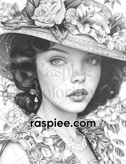 70 Gatsby Glamour Grayscale Adult Coloring Pages, Printable PDF Instant Download