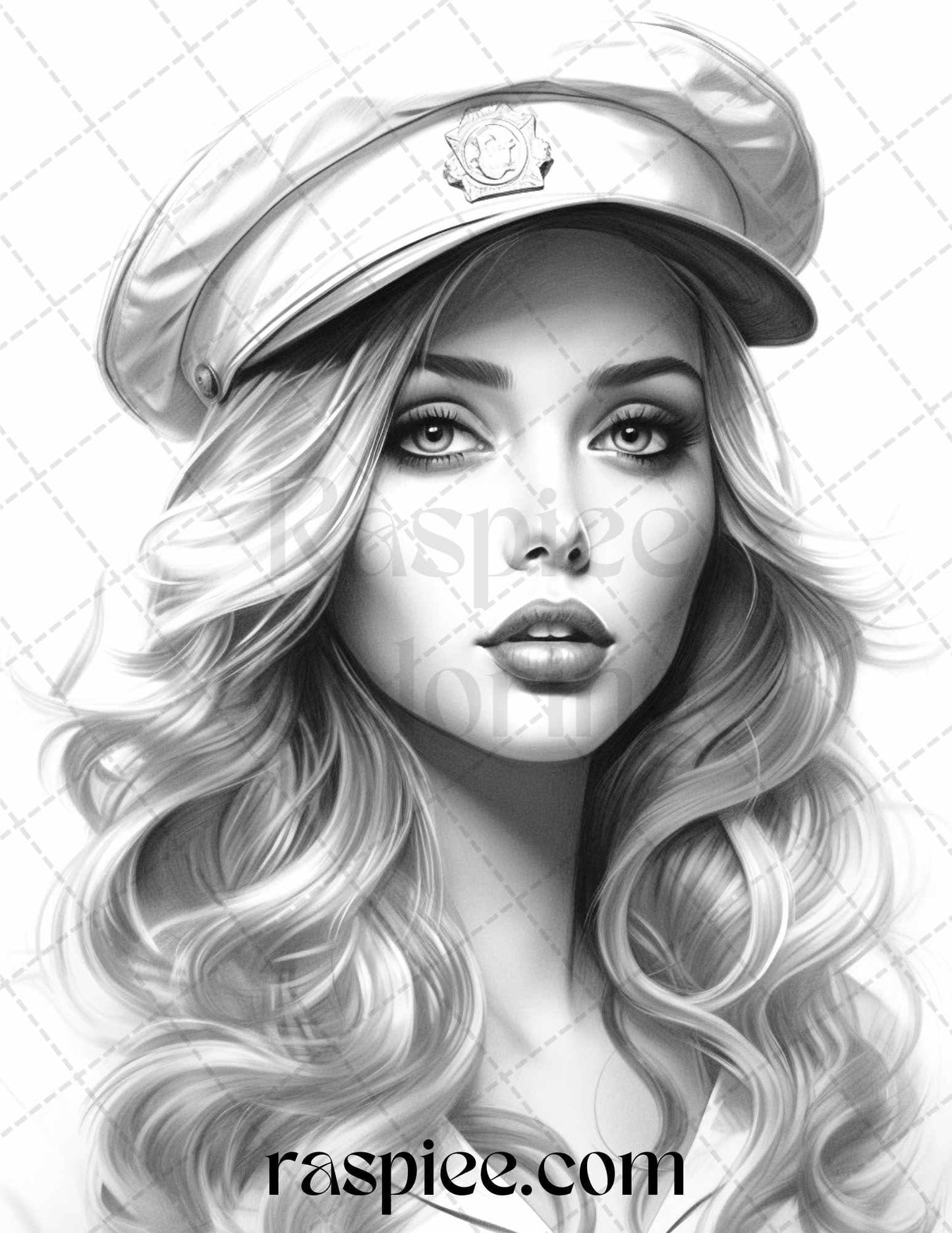 40 Sailor Pin Up Girls Grayscale Coloring Pages Printable for Adults, PDF File Instant Download