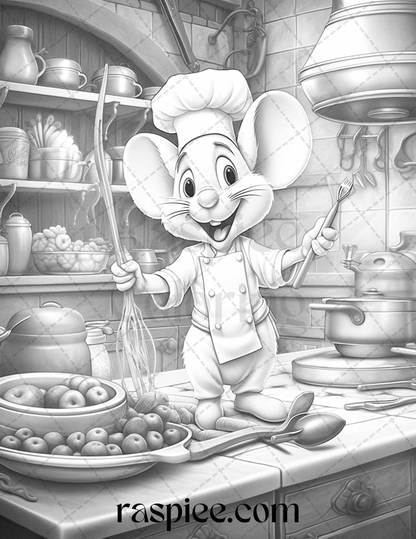 45 Mouse Chef Grayscale Coloring Pages Printable for Adults, PDF File Instant Download