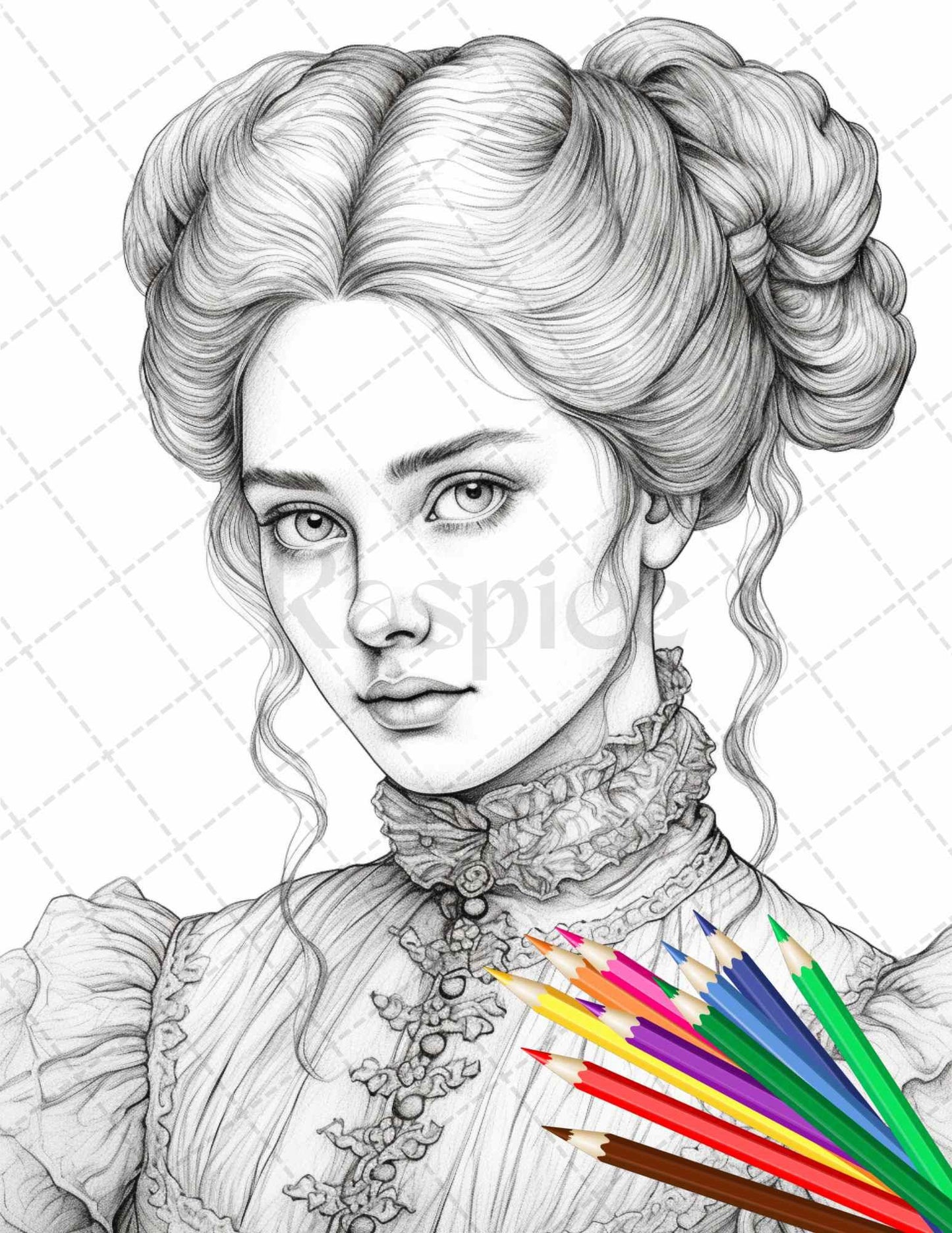 43 Beautiful Victorian Women Grayscale Coloring Pages Printable for Adults, PDF File Instant Download