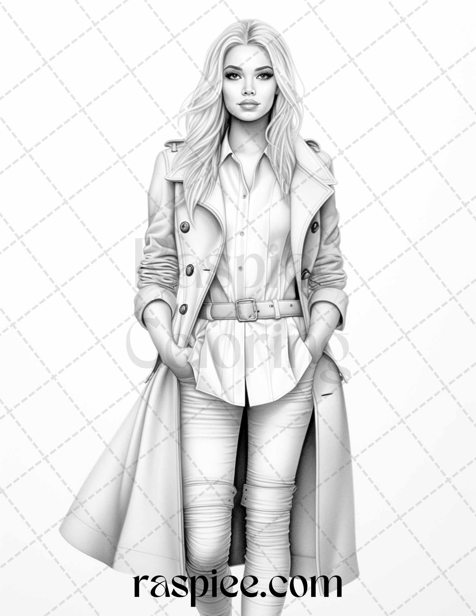 40 Fall Fashion Grayscale Coloring Pages for Adults, Printable PDF File Instant Download