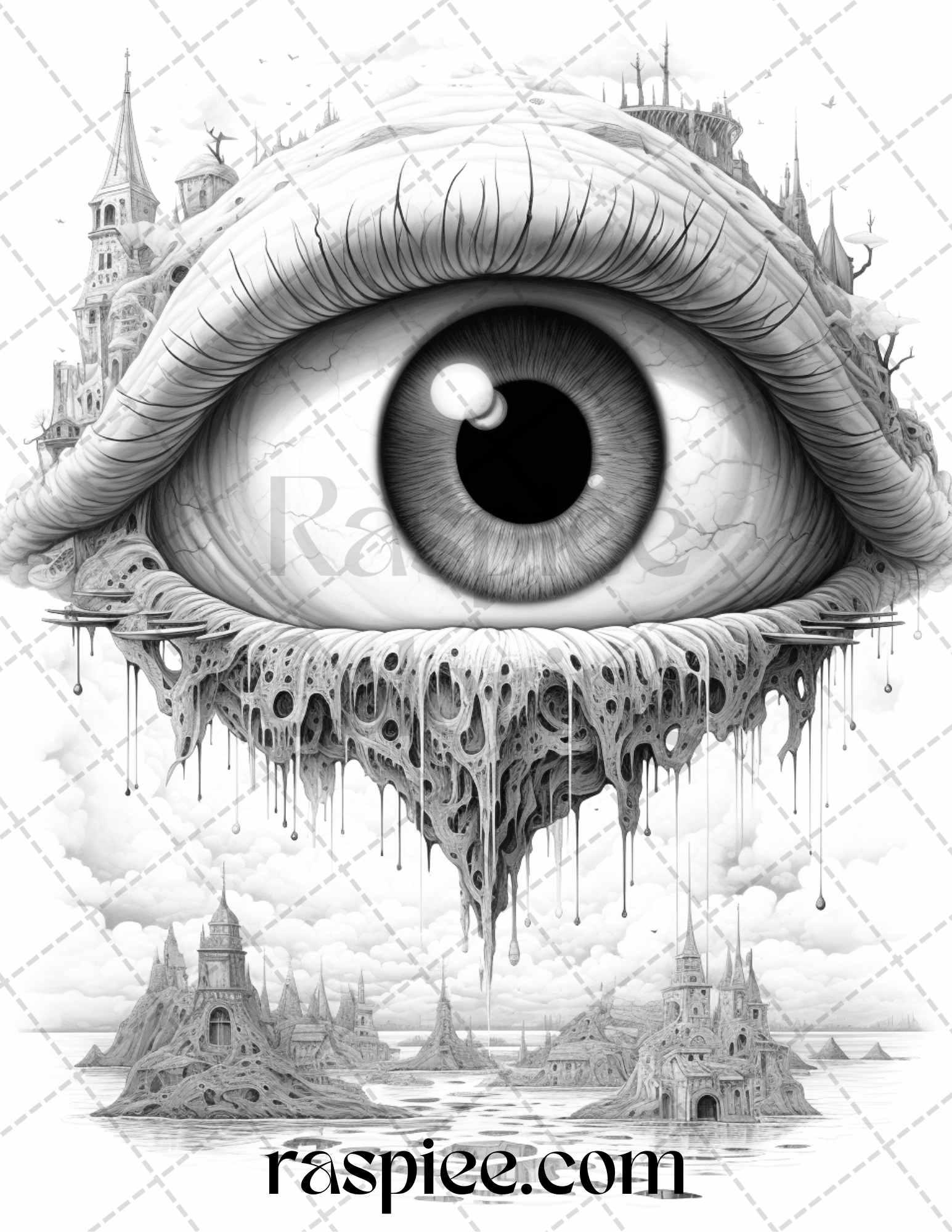 40 Surrealism Eyes Grayscale Coloring Pages Printable for Adults, PDF File Instant Download