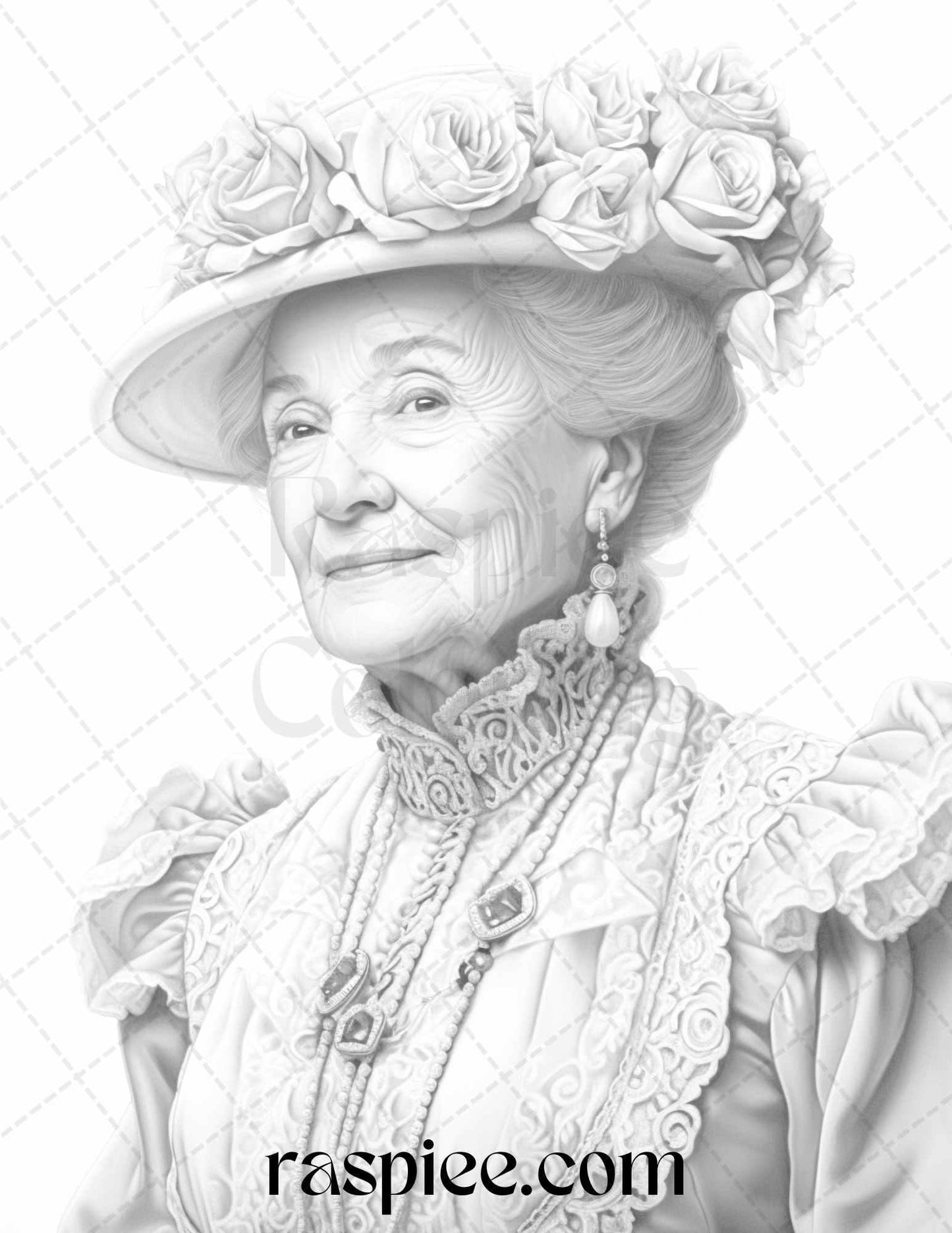 50 Victorian Grandma Grayscale Coloring Pages Printable for Adults, PDF File Instant Download