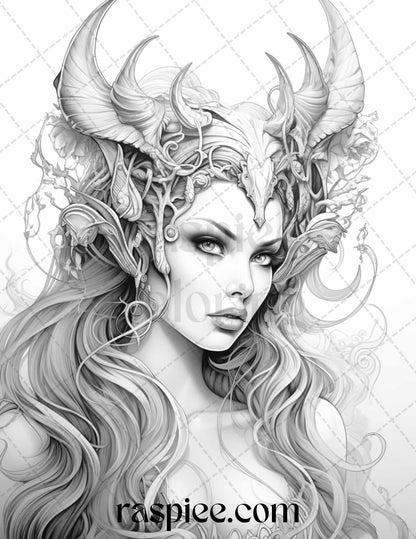 40 Dark Evil Fairy Grayscale Coloring Pages Printable for Adults, PDF File Instant Download