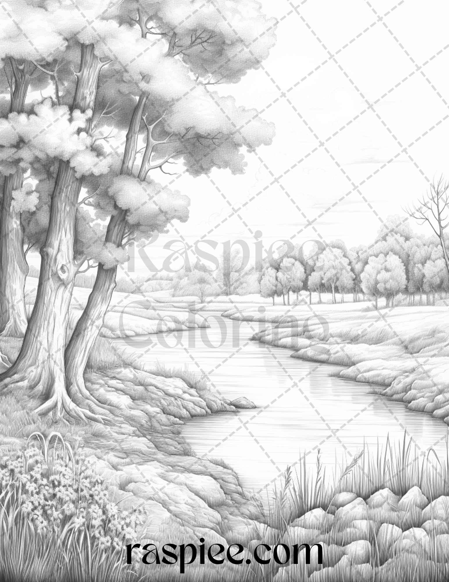 40 Farmstead Serenity Grayscale Coloring Pages Printable for Adults, PDF File Instant Download