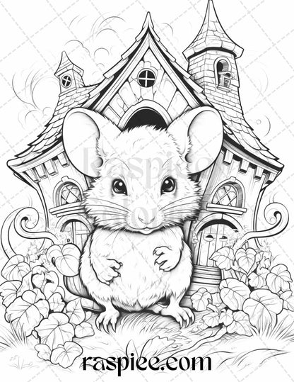 40 Magical Mouse Houses Grayscale Coloring Pages Printable for Adults, PDF File Instant Download