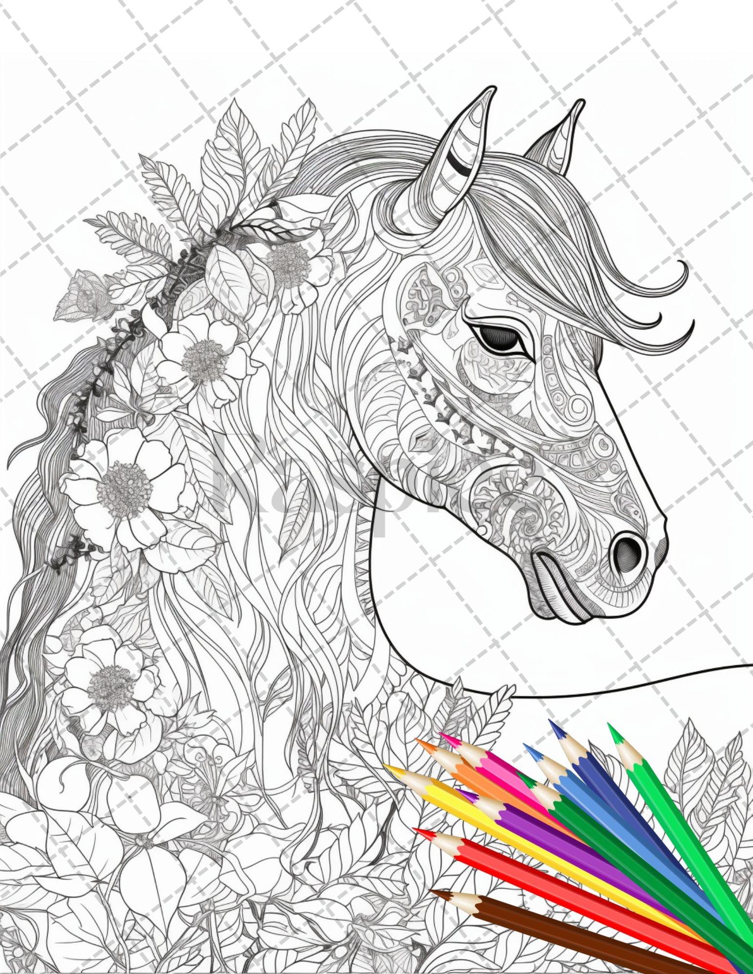 30 Animal Floral Printable Coloring Pages for Adults, Grayscale Coloring Book, Printable PDF File Download