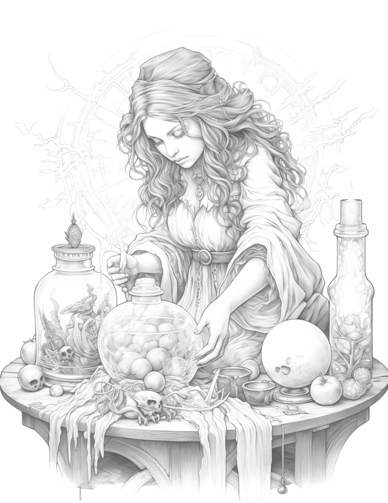 40 Witchy Land Grayscale Coloring Pages Printable for Adults, PDF File Instant Download