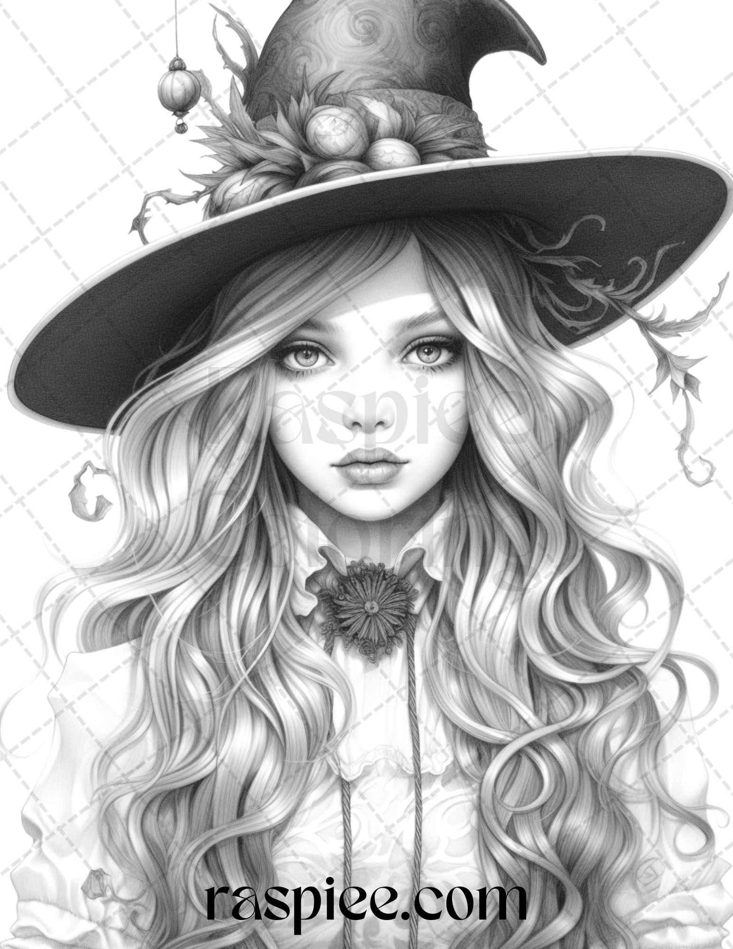 40 Beautiful Witches Grayscale Coloring Pages Printable for Adults, PDF File Instant Download