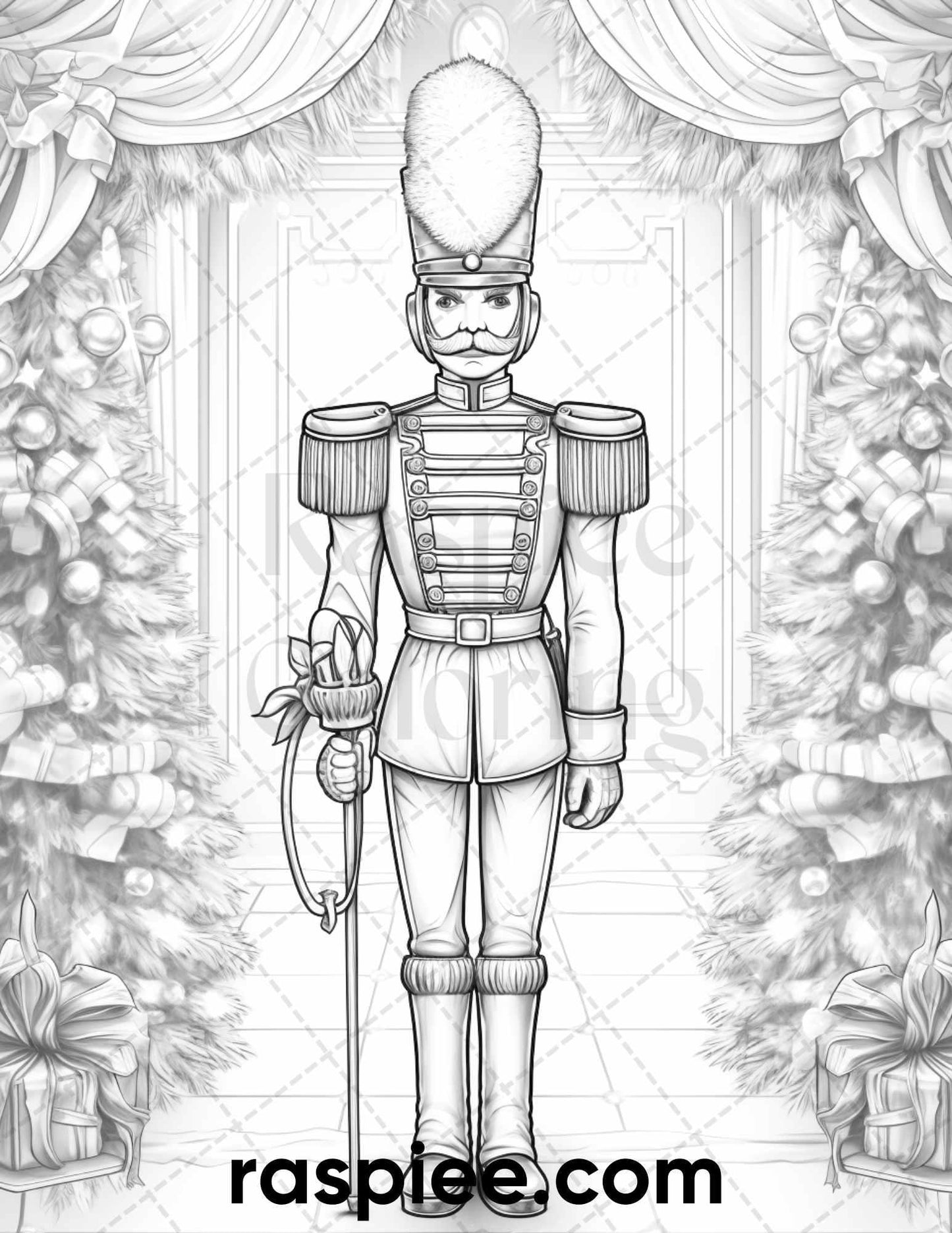 40 Christmas Nutcrackers Grayscale Coloring Pages for Adults, Printable PDF File Instant Download