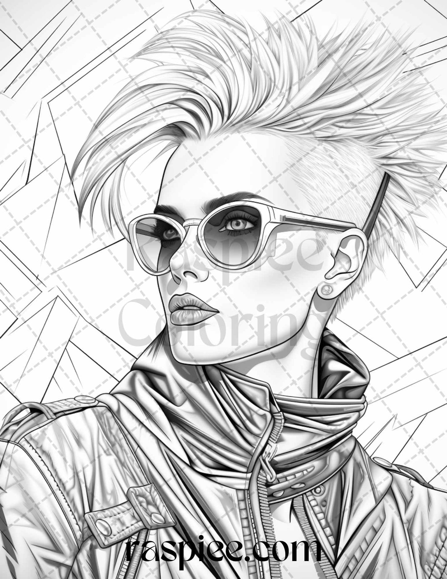 1980s New Wave Pop Star Grayscale Coloring Pages Printable for Adults, PDF File Instant Download